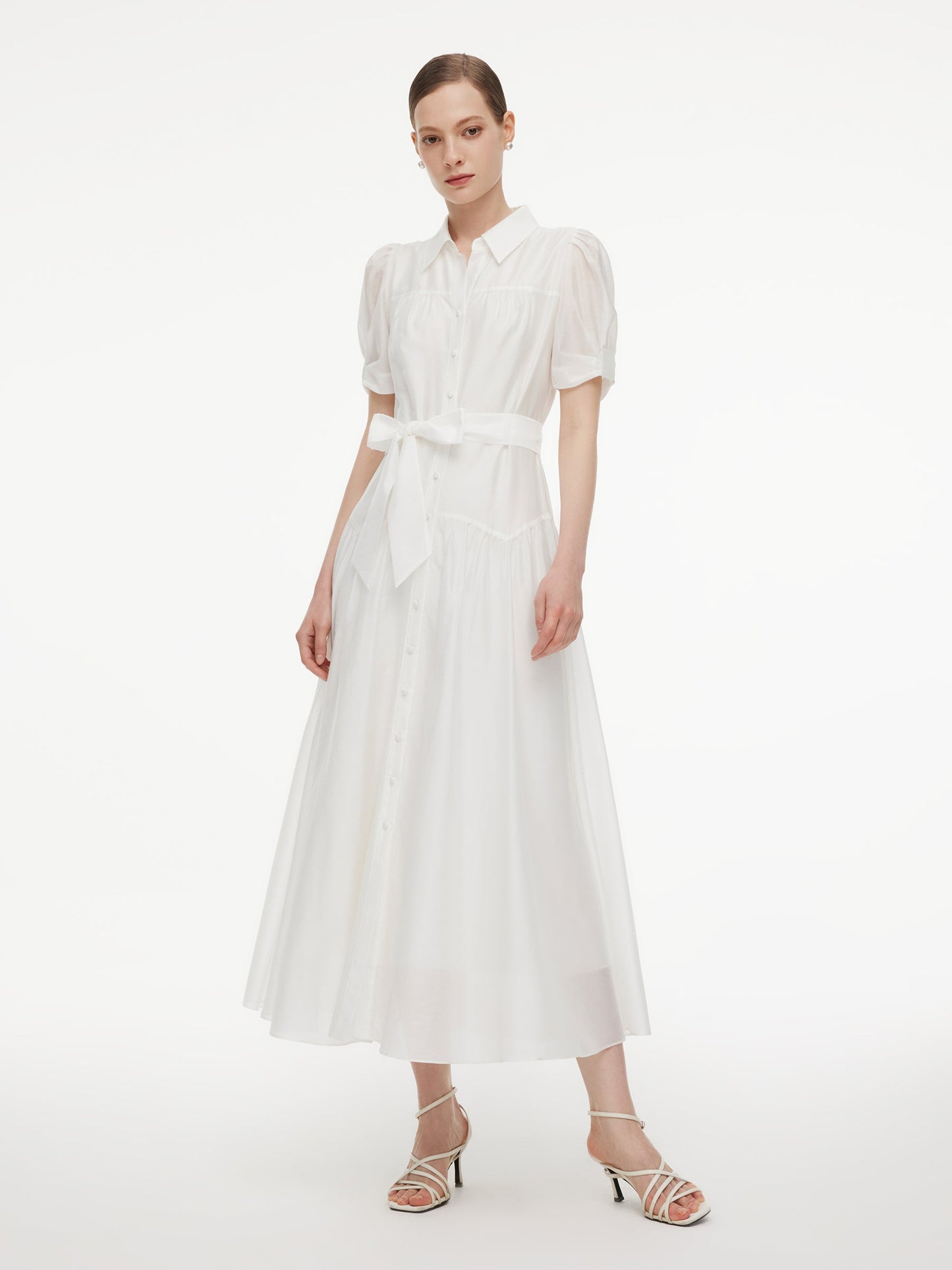 Lyocell Blend Women Belted Maxi Shirt Dress