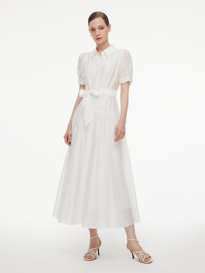 Lyocell Blend Women Belted Maxi Shirt Dress