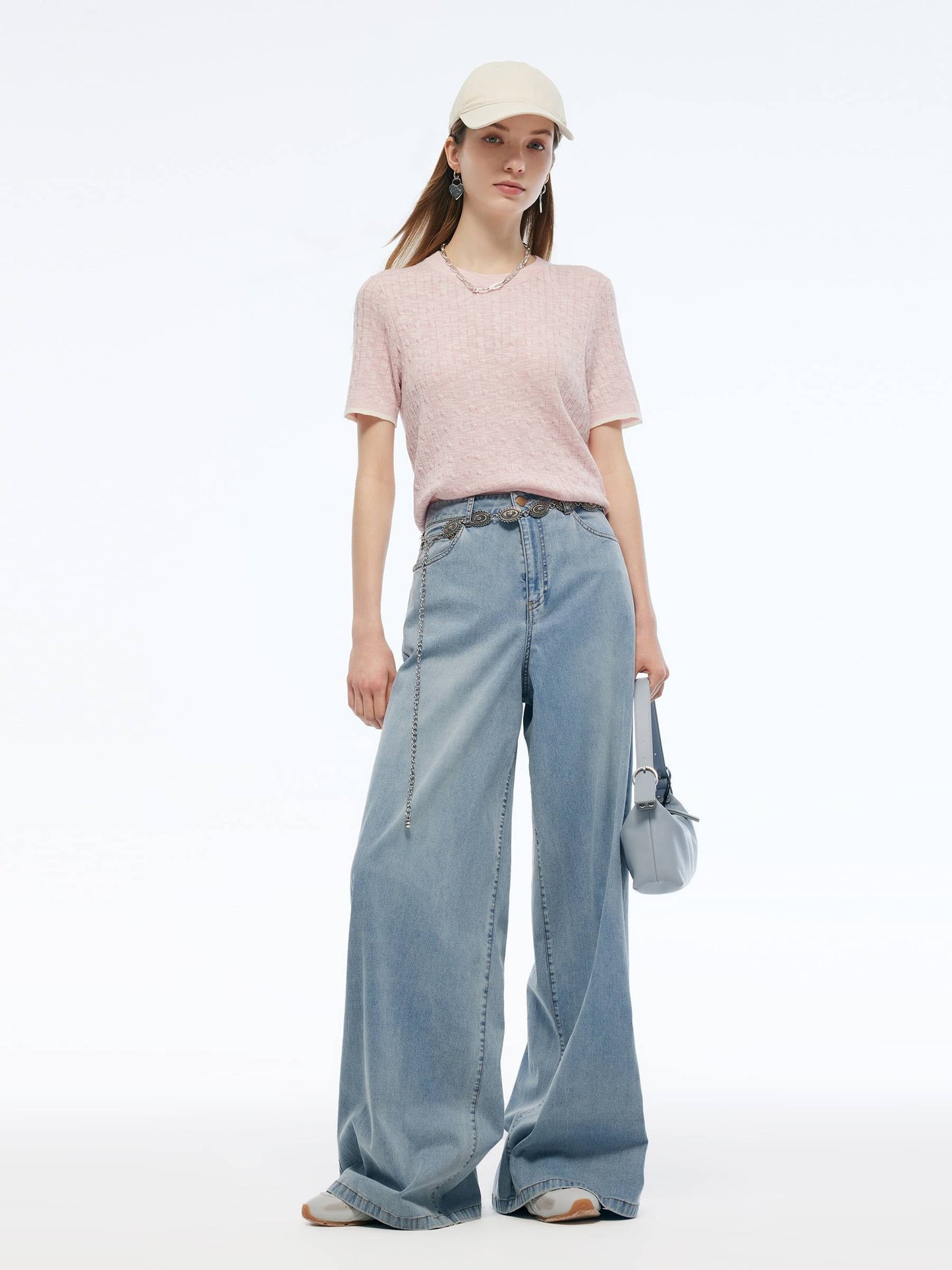 Round Neck Women Cable Knit T-Shirt