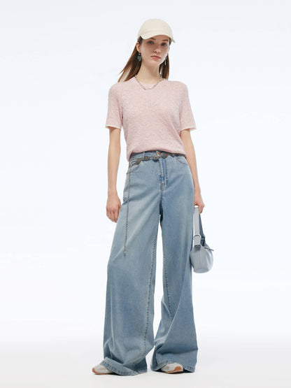 Round Neck Women Cable Knit T-Shirt
