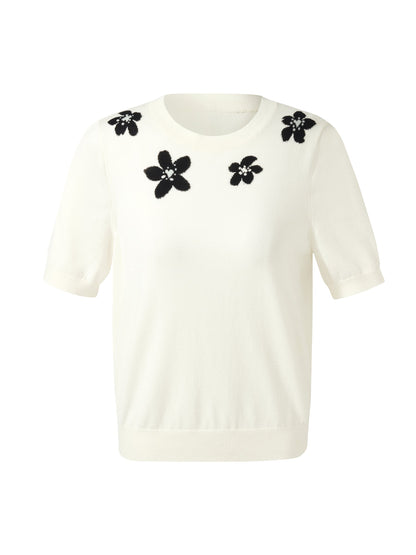 Tencel Blend Floral Jacquard Women Knit Top