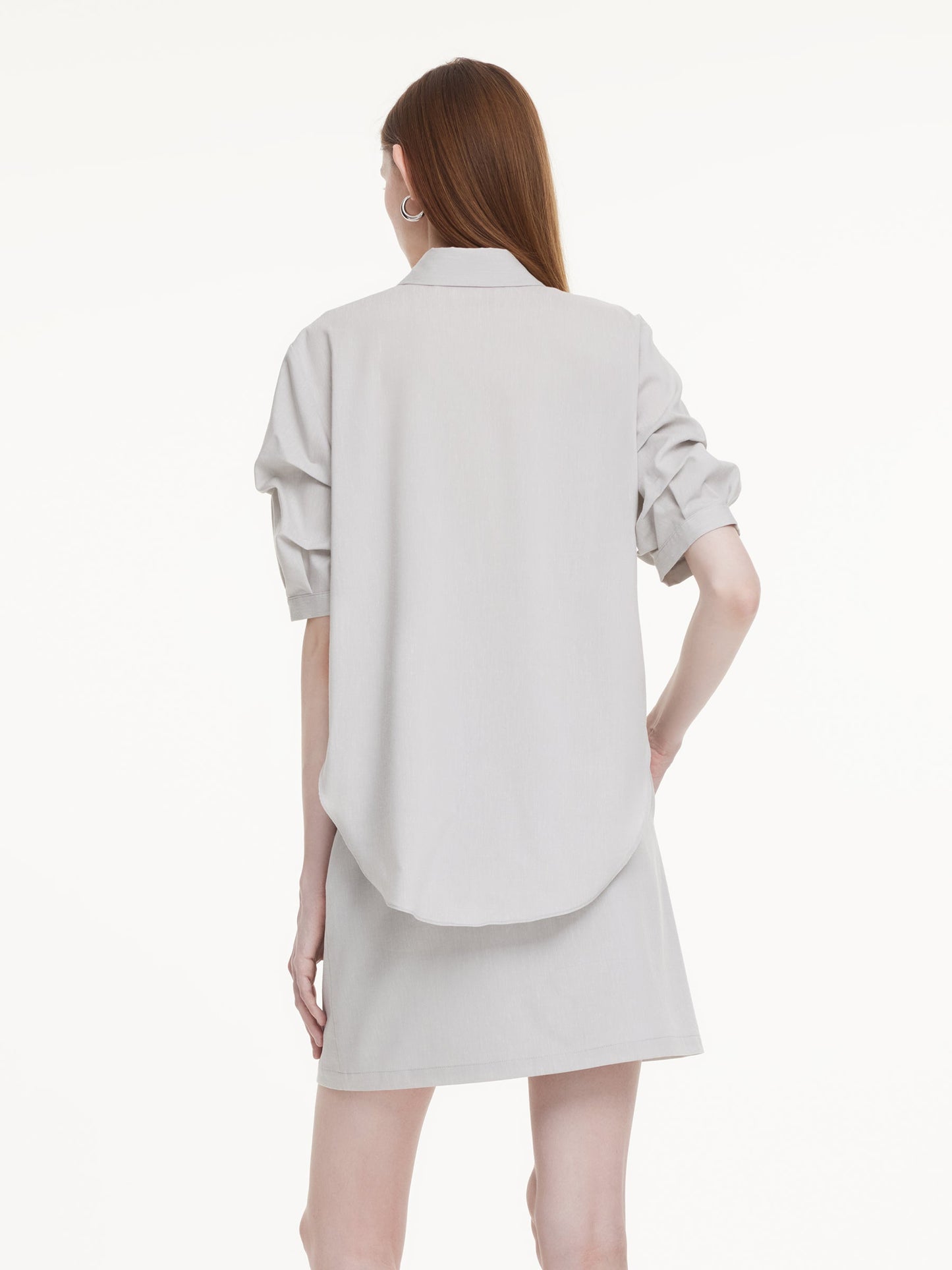 Lyocell Linen Blend Mock-Layered Women Mini Shirt Dress