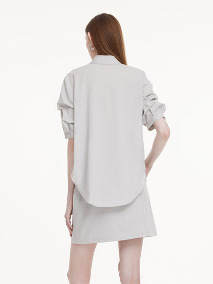 Lyocell Linen Blend Mock-Layered Women Mini Shirt Dress