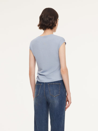 Tencel Blend Asymmetrical Hem Women Knit Top With Ribbon