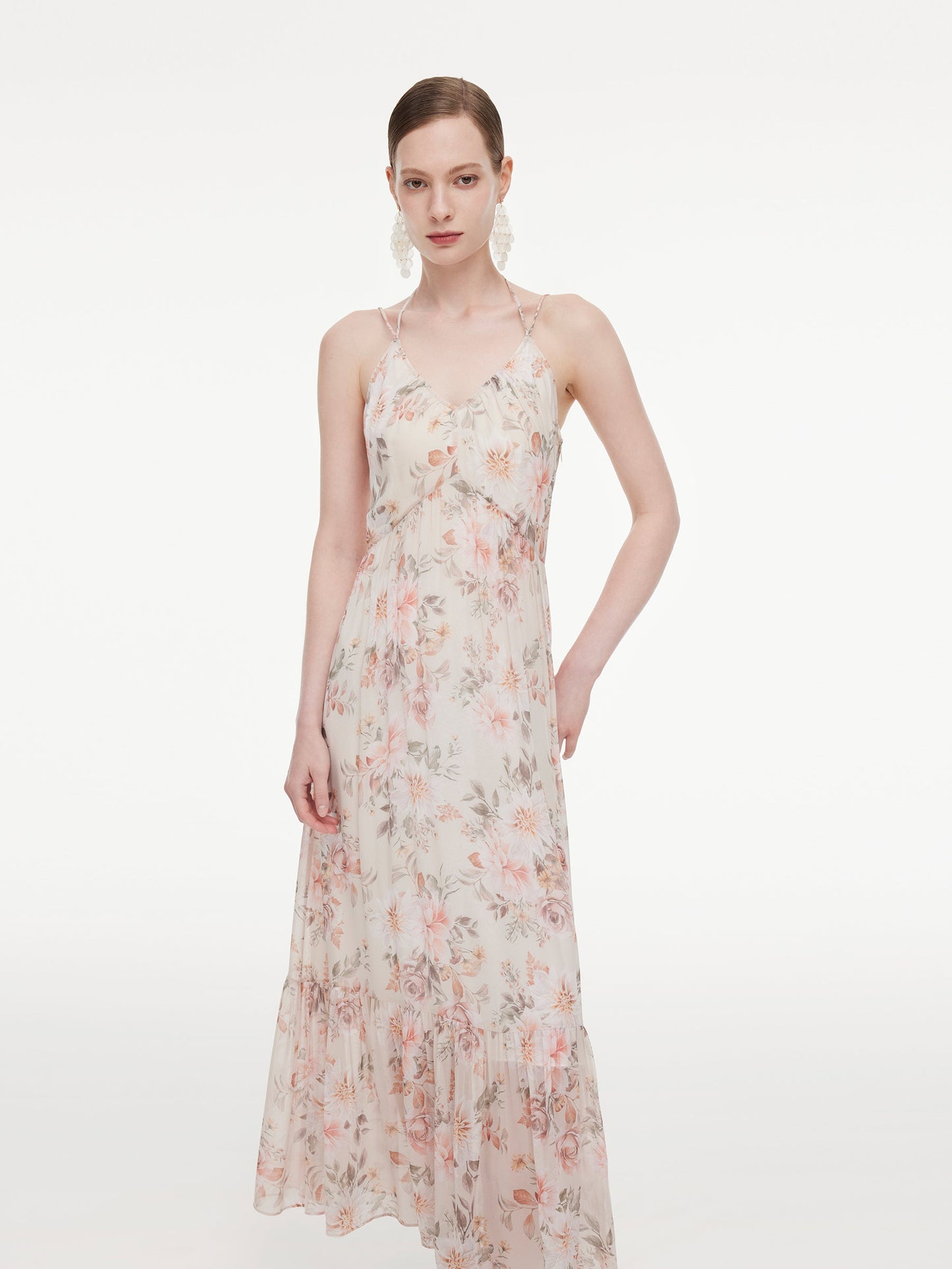10MM Mulberry Silk Floral Print Women Strap Maxi Dress