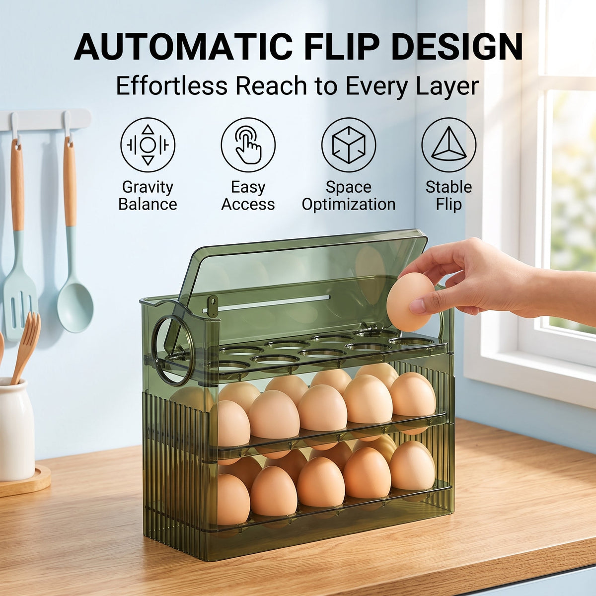 30-Grid Egg Storage Container – Large Capacity Transparent Egg Organizer with Freshness Protection for Refrigerator