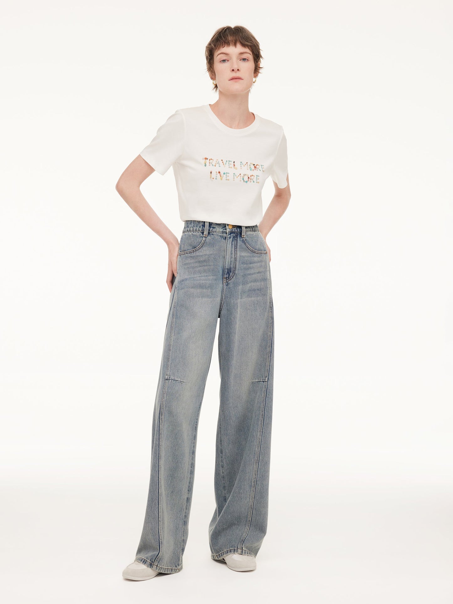100% Cotton Denim Women Curved-Leg Jeans