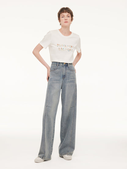 100% Cotton Denim Women Curved-Leg Jeans