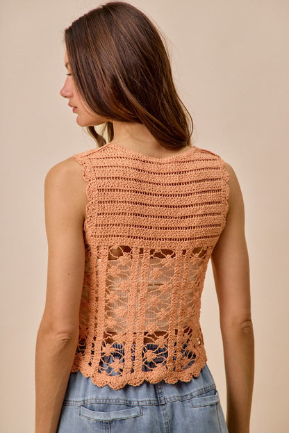 SO ME Crochet Knitted Lace Sweater Tank Top