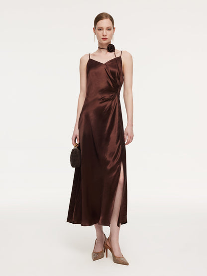100% Acetate Women Strap Maxi Dress With Floral Choker And Eye Mask