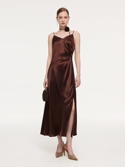 100% Acetate Women Strap Maxi Dress With Floral Choker And Eye Mask