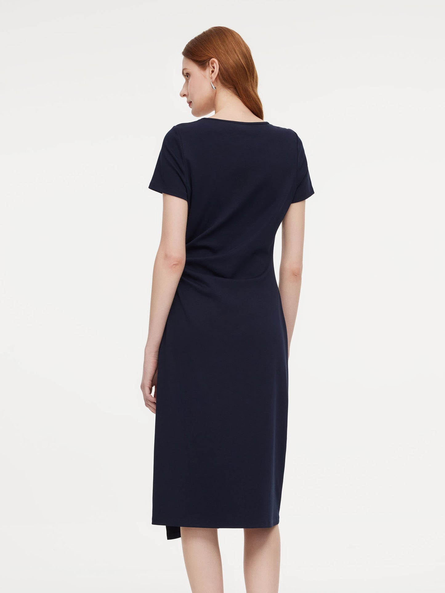 Stripe Scarf Neck Women Slit Knit Midi Dress