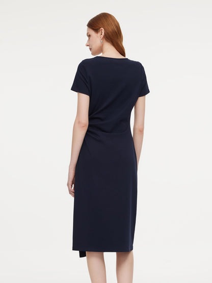 Stripe Scarf Neck Women Slit Knit Midi Dress