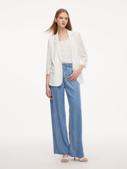 100% Lyocell Denim Women Straight Leg Jeans With Belt