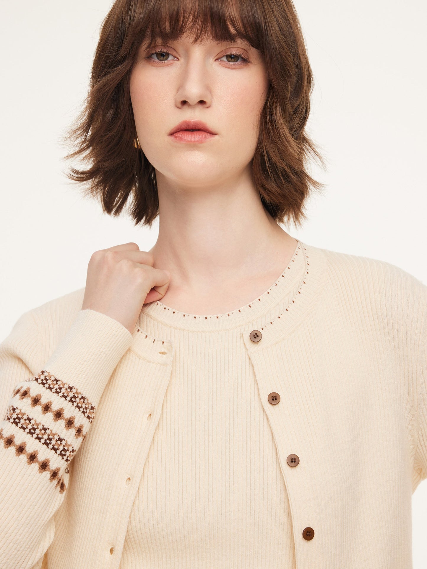 Tencel Wool Blend Cardigan And Tank Top And Skirt Three-Piece Set