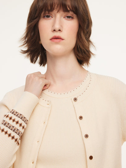 Tencel Wool Blend Cardigan And Tank Top And Skirt Three-Piece Set