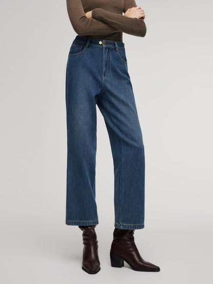 100% Cotton Denim Fleece Lined Women Straight Ankle Length Jeans