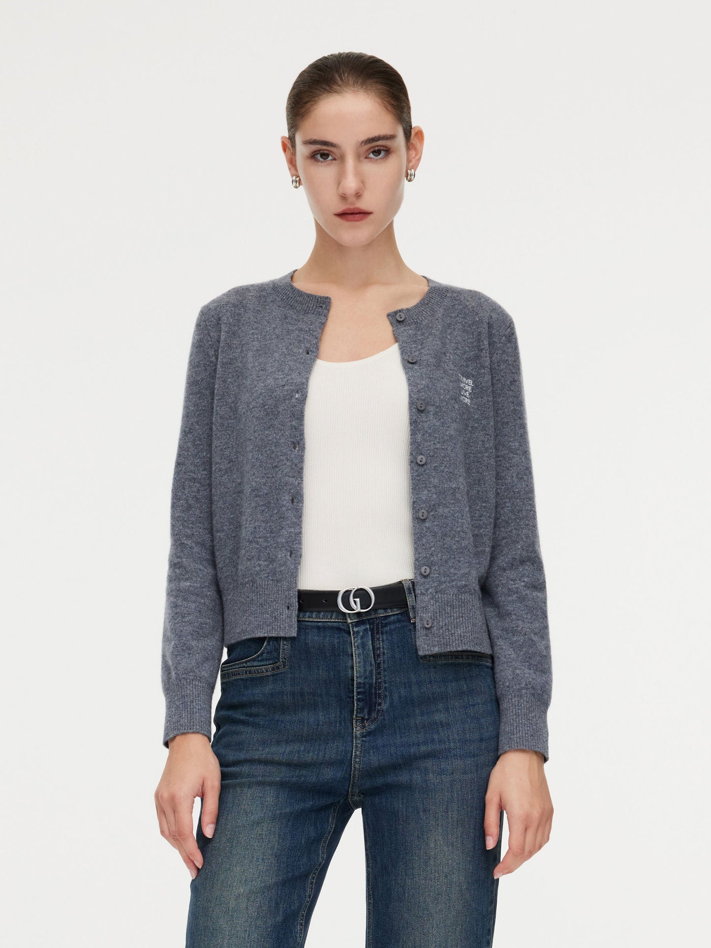 100% Wool Letter Embroidered Women Cardigan