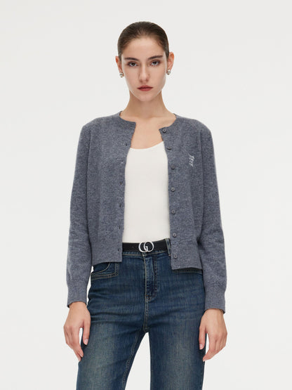 100% Wool Letter Embroidered Women Cardigan