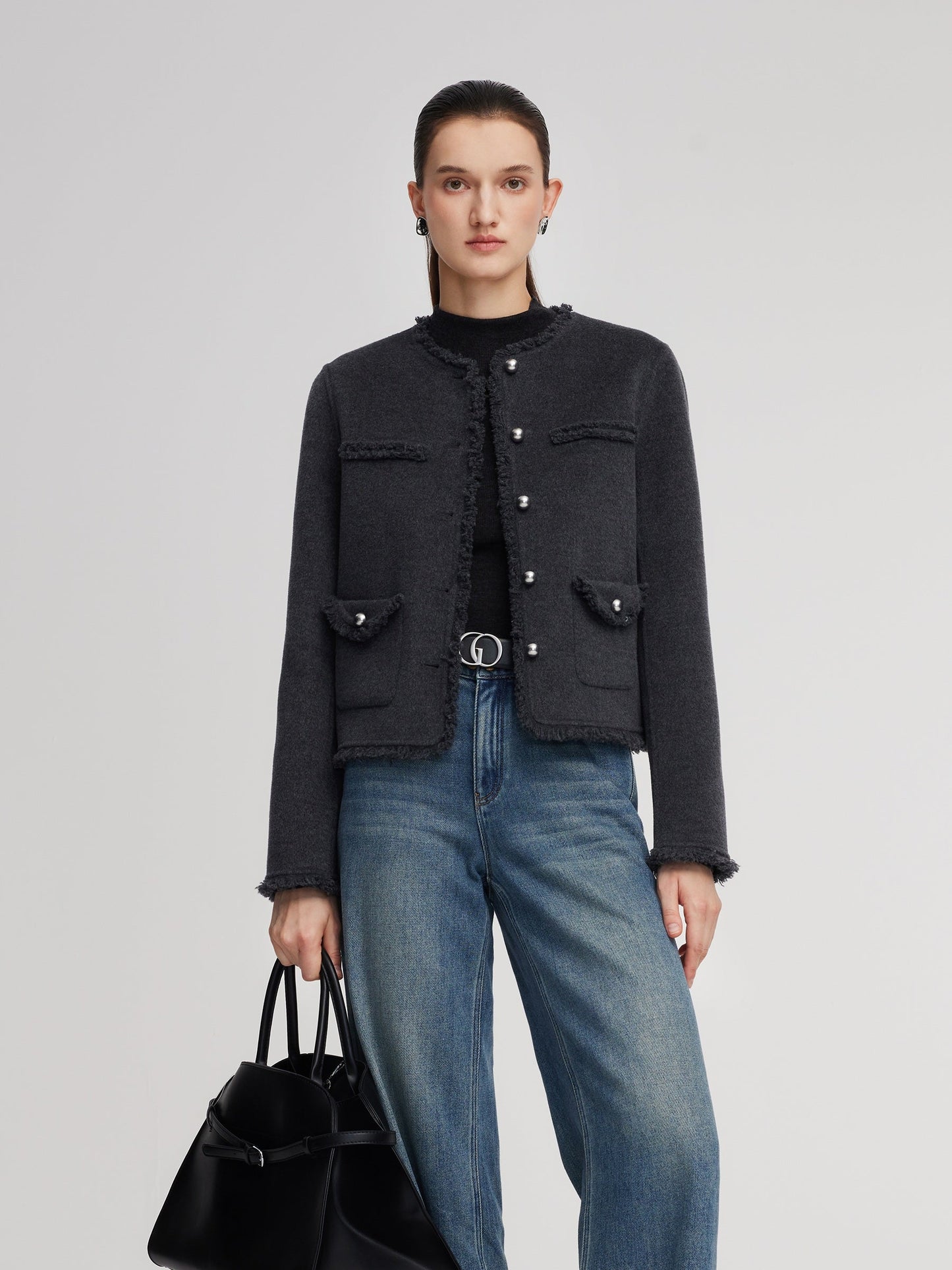 100% Wool Frayed Edge Women Jacket