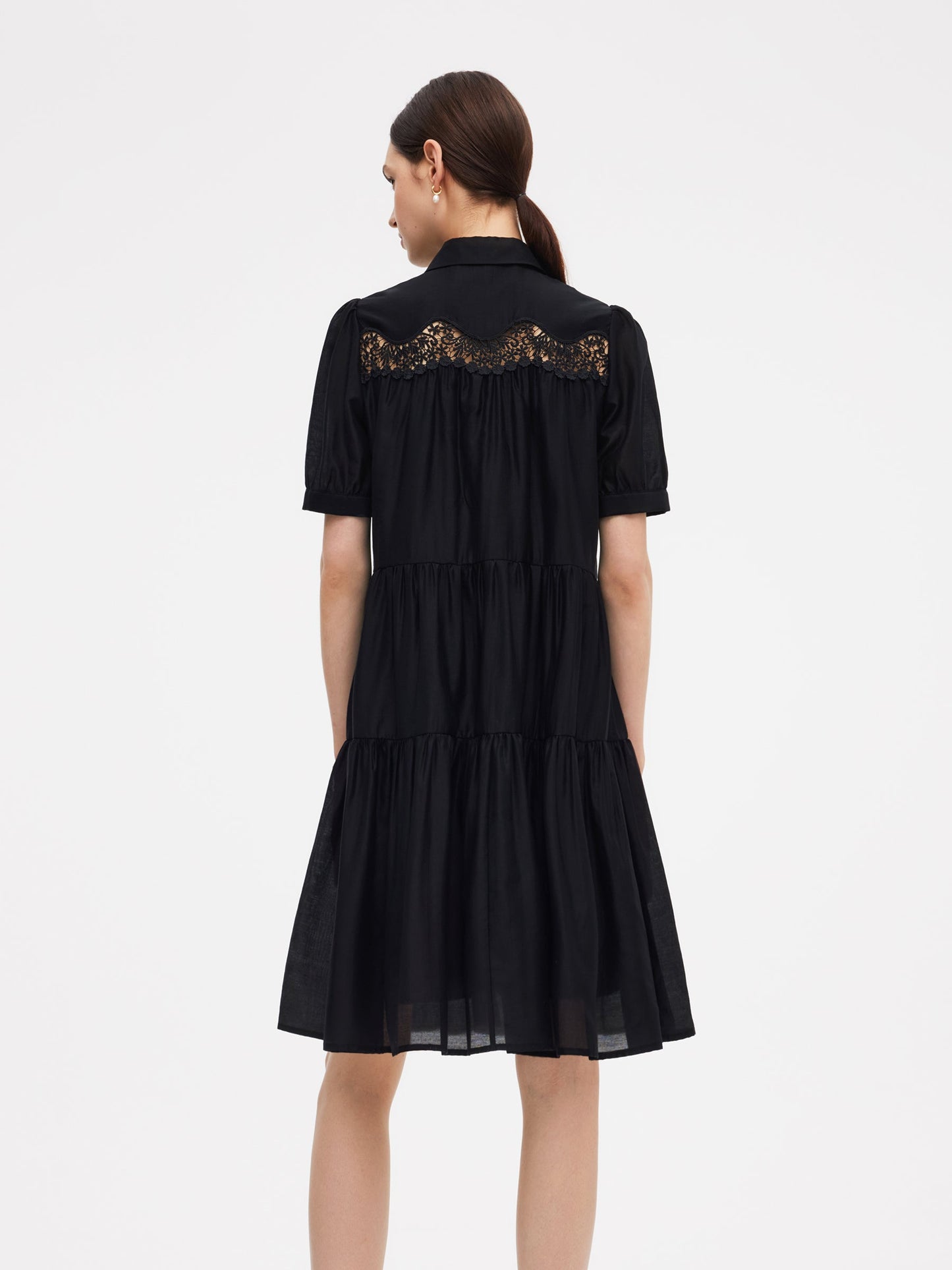 Tencel Blend Women Tiered Mini Dress With Ribbon