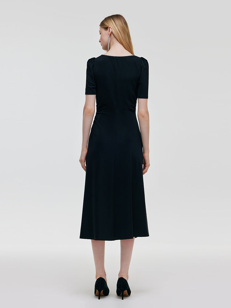 Acetate Asymmetric Neck Women Midi Dress