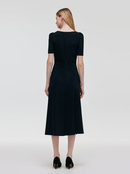 Acetate Asymmetric Neck Women Midi Dress