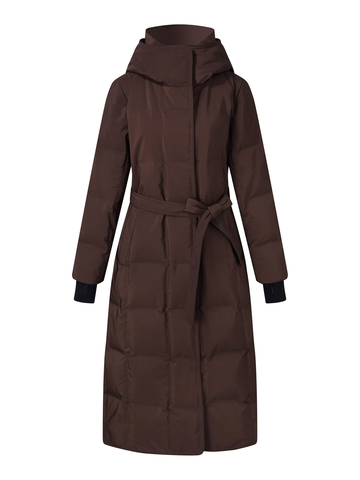 Quilted Hooded Goose Down Wrap Overcoat