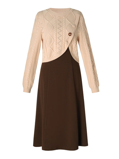 Lyocell Wool Blend Sweater And Knit Vest Dress Two-Piece Set