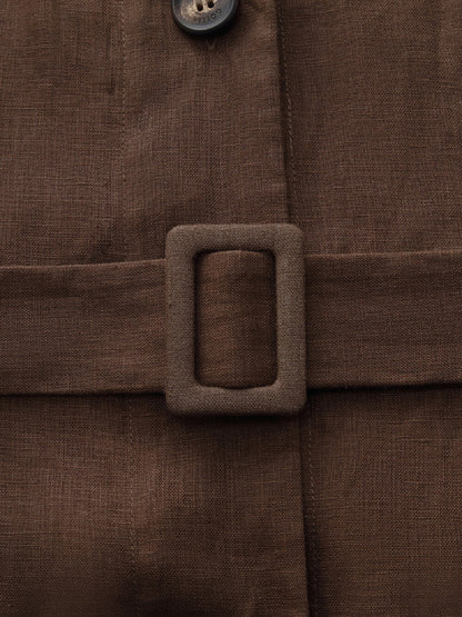 100% Linen Women V-Neck Midi Dress With Belt