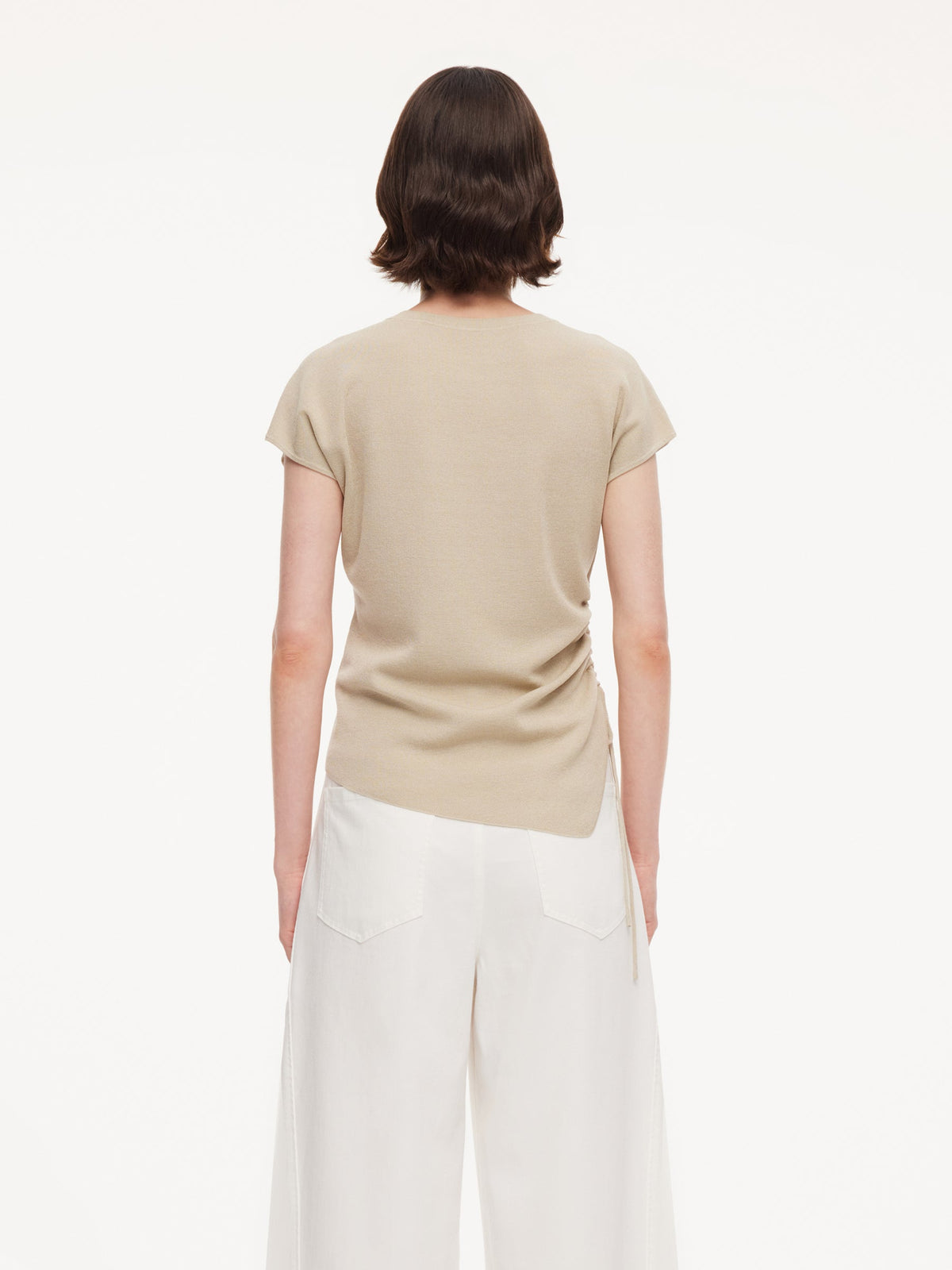 Lyocell Blend Side Drawstring Women Asymmetric Knit Top