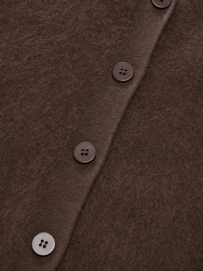 100% Brushed Wool V-Neck Women Cardigan