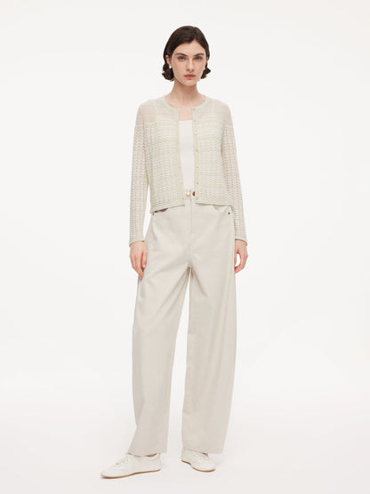 Acetate Cotton Blend Gradient Jacquard Women Openwork Cardigan