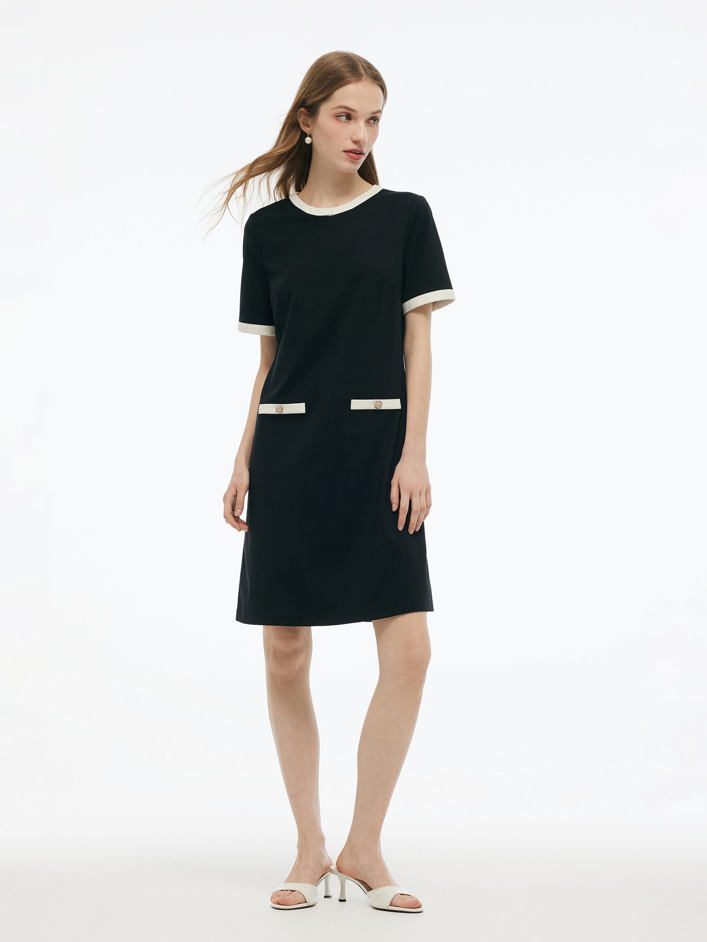 Tencel Blend Contrast Trim Women Knit Mini Dress
