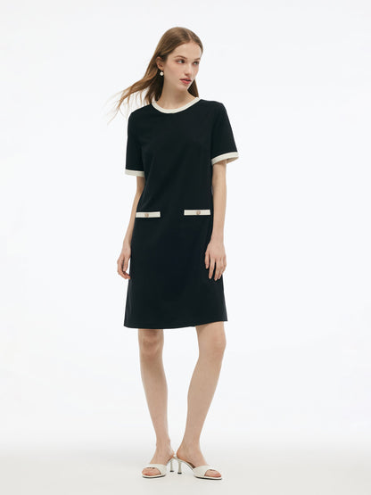 Tencel Blend Contrast Trim Women Knit Mini Dress