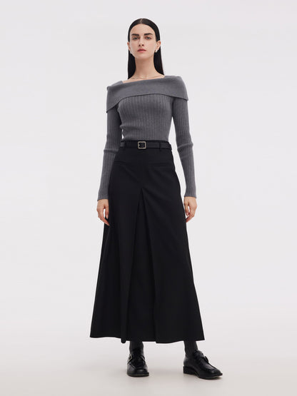 H-Line Pleated Women Skirt With Belt