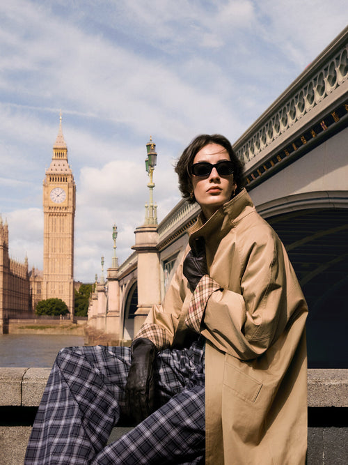 Cotton Color Block Cuffs Unisex Trench Coat