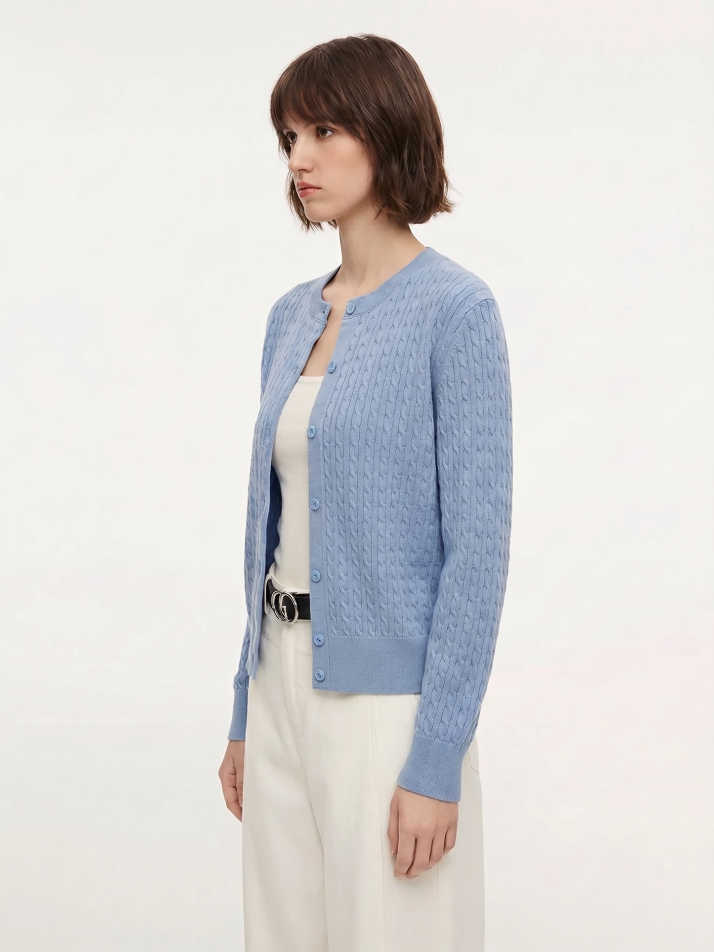 100% Cotton Cable Knit Women Cardigan