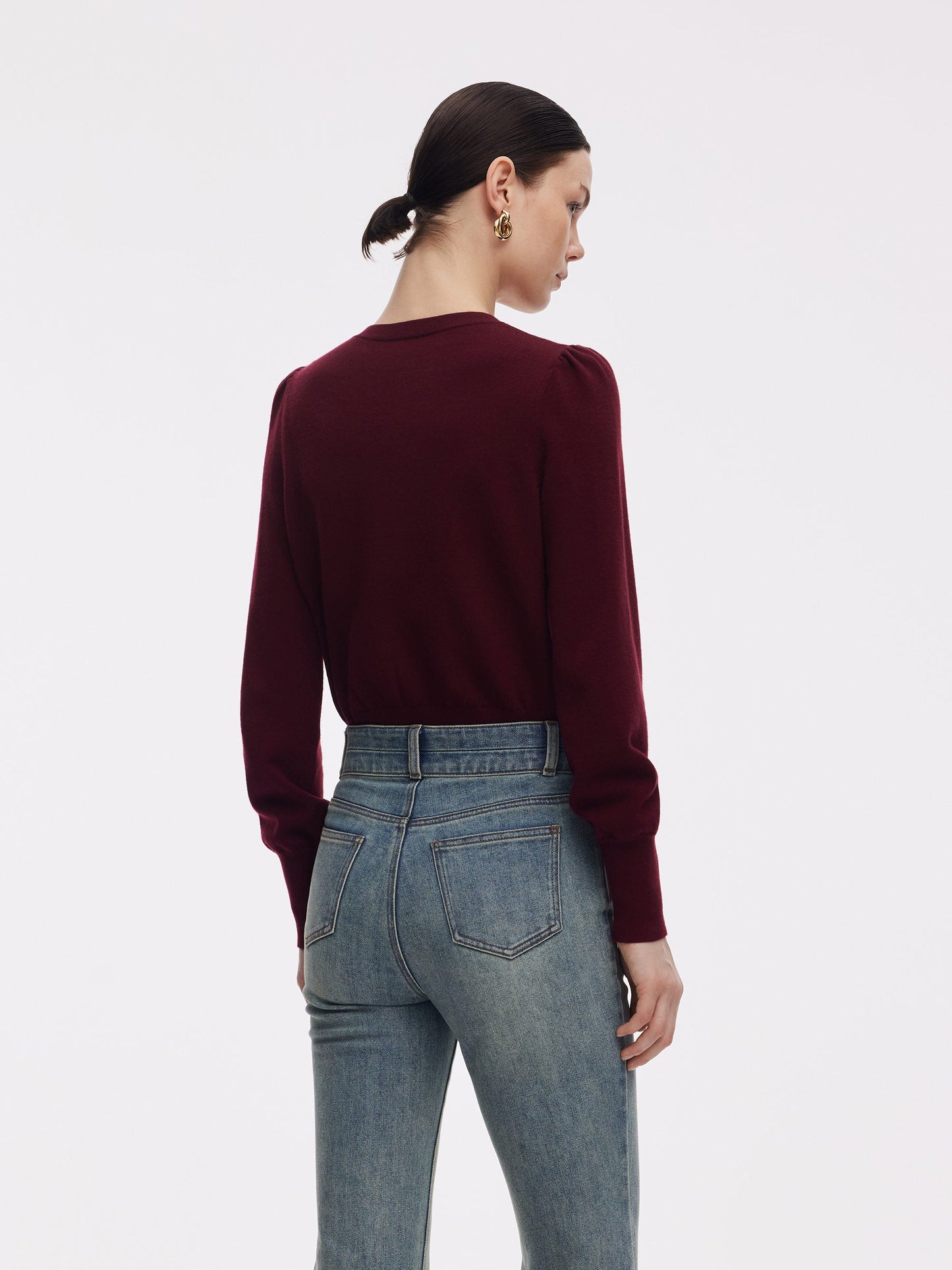 Tencel Blend Puff Long Sleeve Women Knit Top