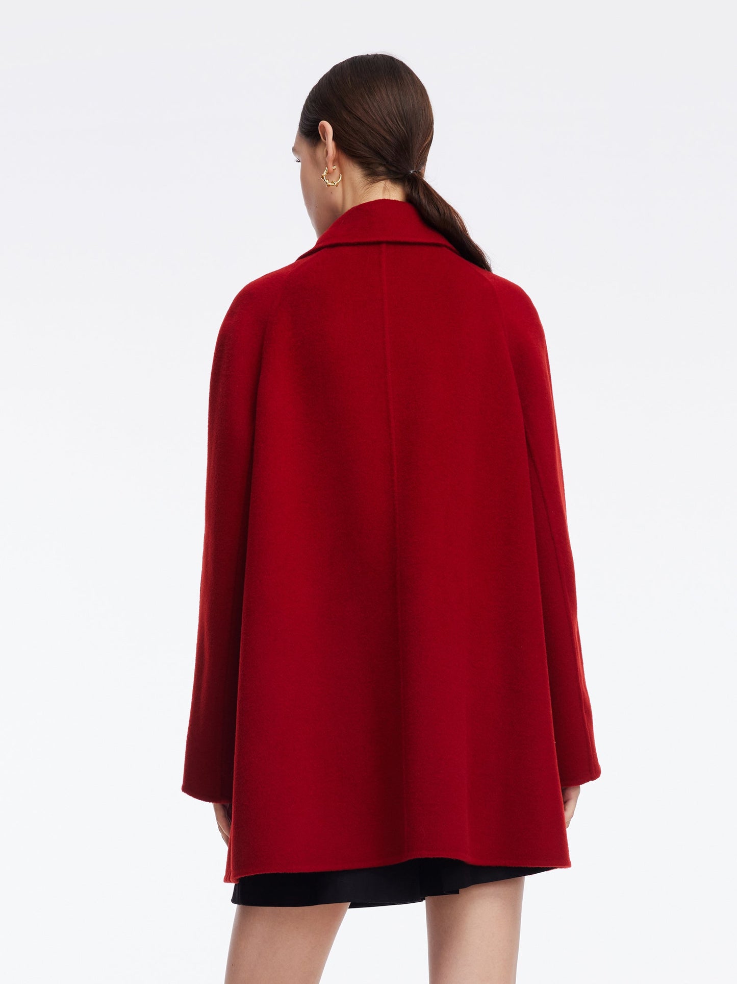 Tencel Wool Blend Double-Faced Women Coat With Detachable Collar