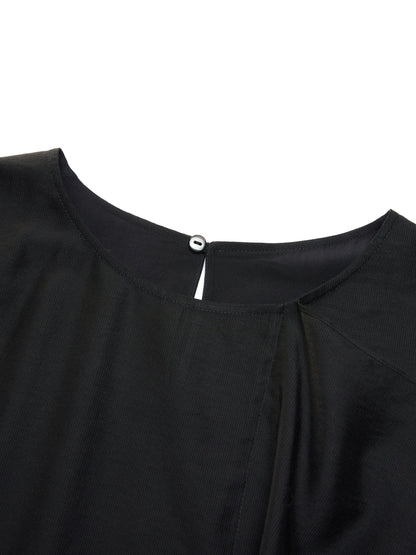 Lyocell Blend Black Ruffle-Detailing Women Tank Top
