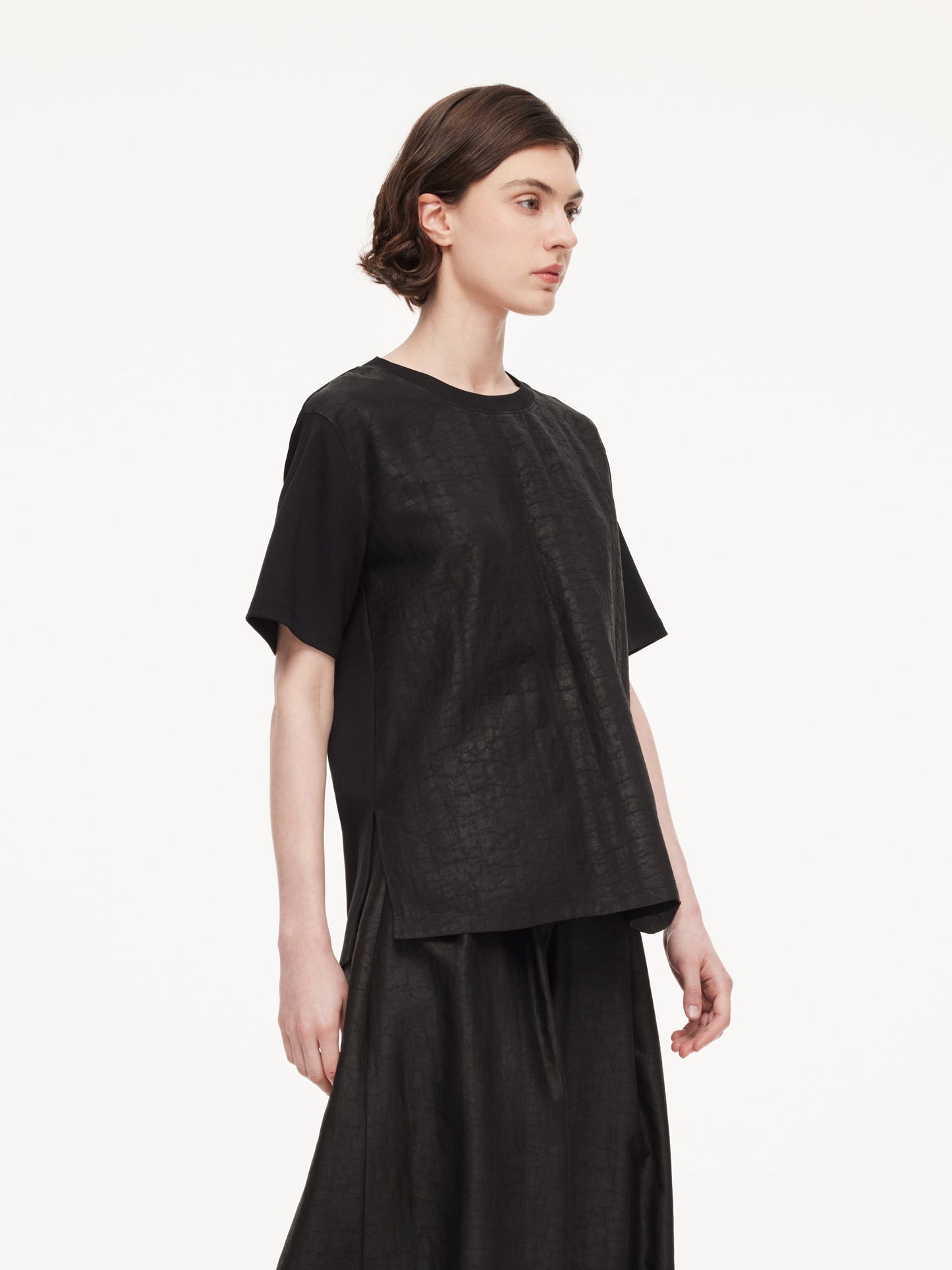 18MM Gambiered Canton Gauze Unisex Patchwork T-Shirt