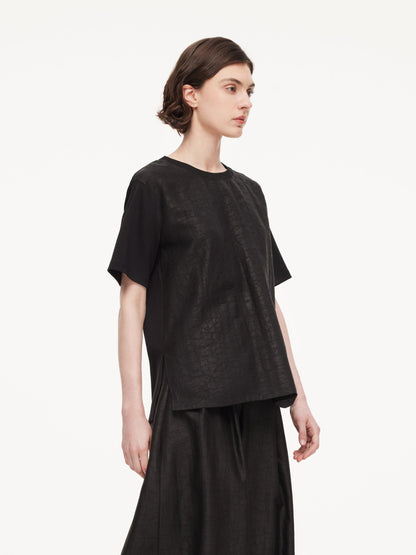 18MM Gambiered Canton Gauze Unisex Patchwork T-Shirt