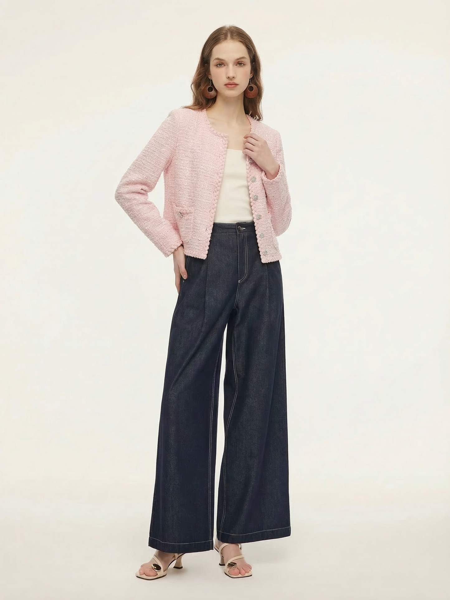 Round Neck Single-Breasted Women Textured Cardigan
