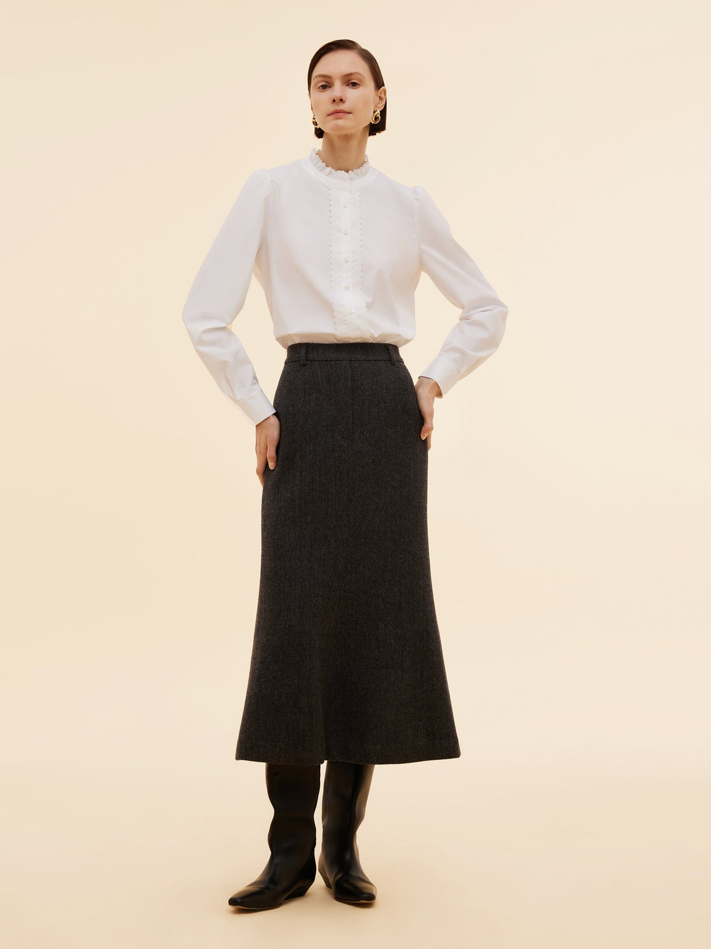 100% Washable Wool Back Slit Women Mermaid Skirt