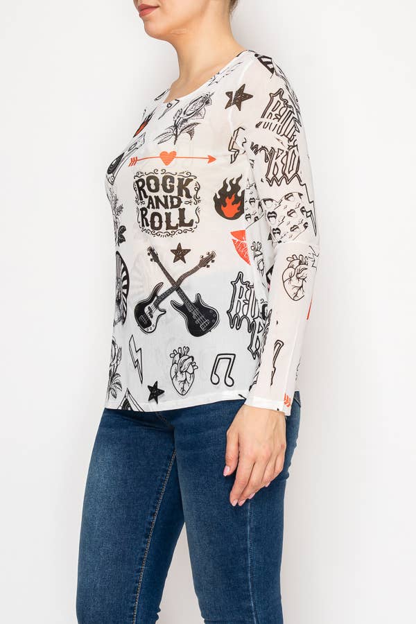 Origami - White Rock N Roll Mesh Top