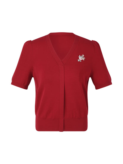Tencel Blend Floral Embroidered Women Knit Top