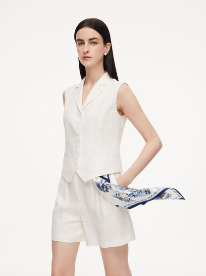 100% Linen Lapel Women V-Neck Vest