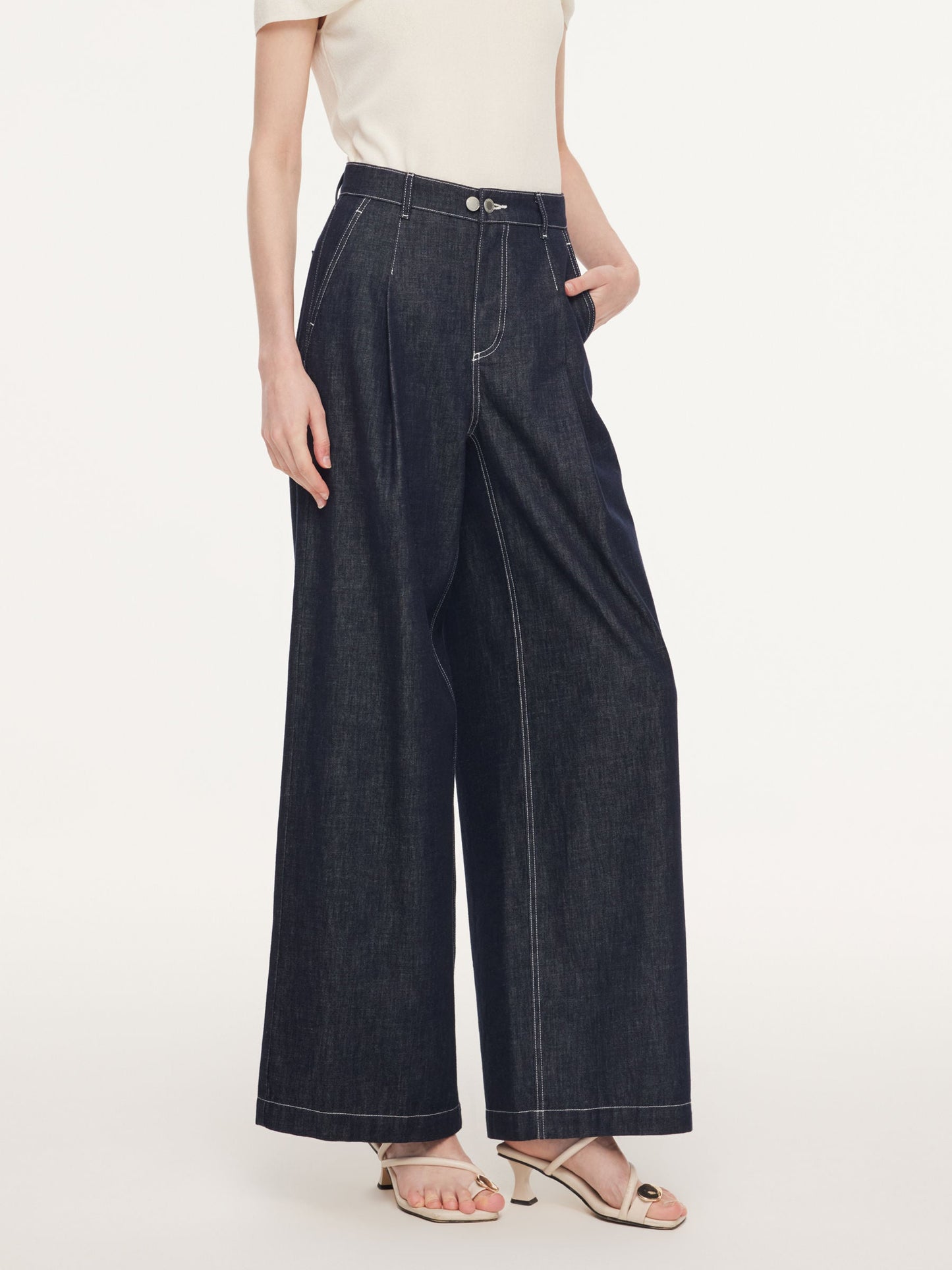 100% Cotton Denim Straight Wide Leg Women Jeans