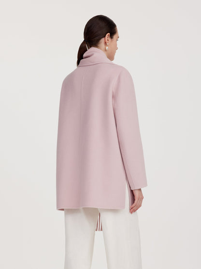 Tencel Wool Blend Double-Faced Women Coat With Fringe Scarf